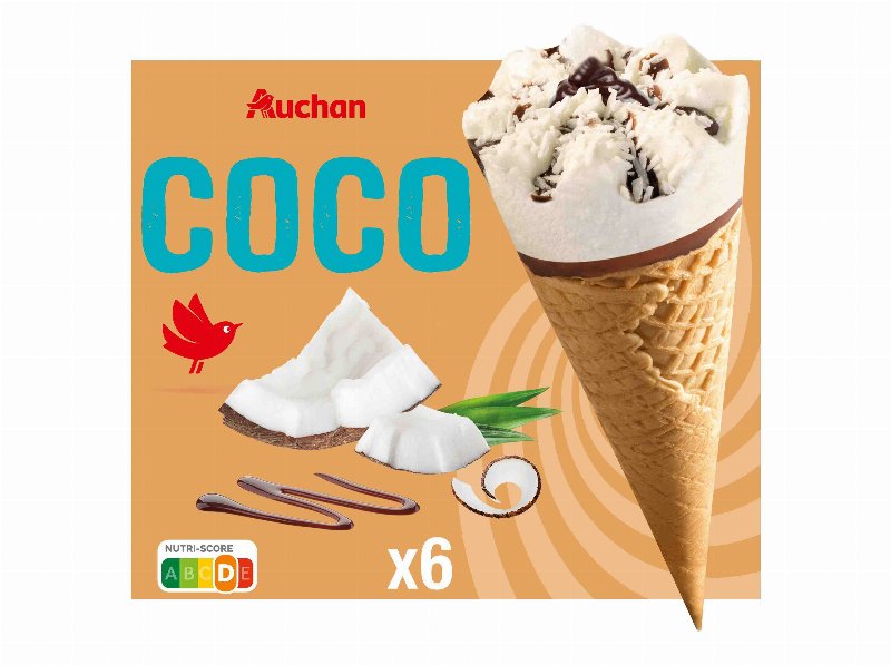 Gelado Cone Auchan Coco 6X120 ml