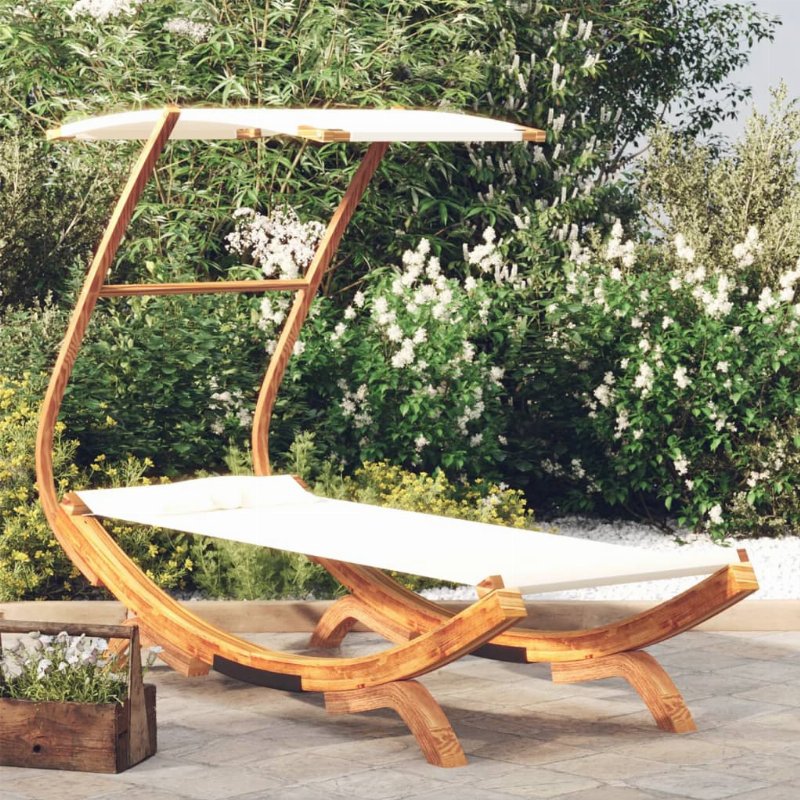 Hkh Espreguiçadeira C/ Toldo Madeira Curva - Creme