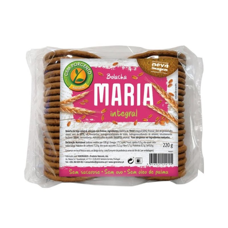 Bolacha Maria Integral Cem Porcento 220 g