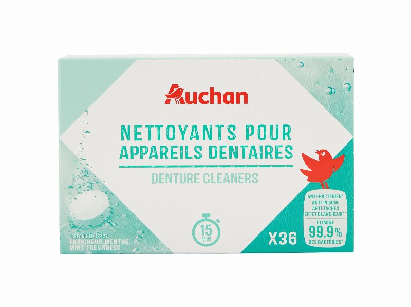 Pastilhas Auchan Próteses Dentária Antibactérias 36Un