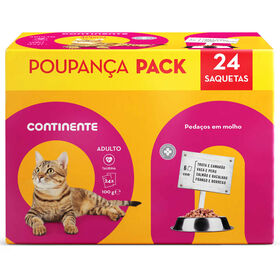 Comida Húmida Para Gato Adulto Mix Pedaços Em Molho Continente 24 X 100 g
