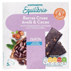 Barras Cruas De Cacau E Avelã Sem Glúten Continente Equilíbrio 105 gr (3 Un)