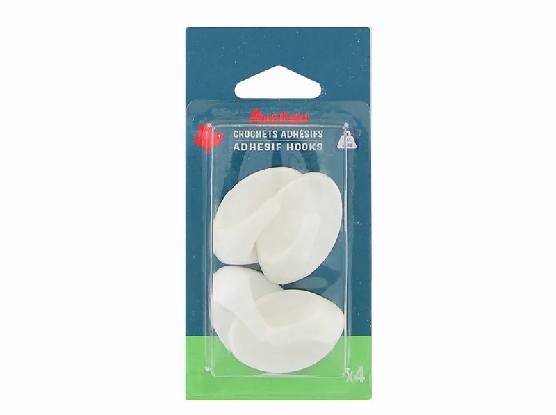 Gancho Adesivo Auchan Branco Oval 4 Peças