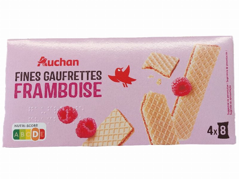 Bolacha Waffer Auchan Recheio De Framboesa 4 Saquetas 160 g