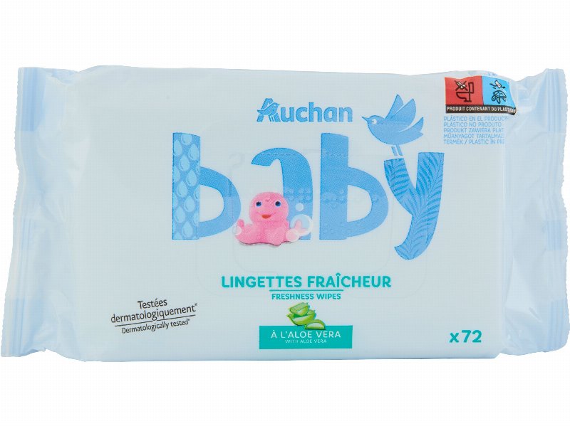 Toalhitas Auchan Baby Refrescantes C/Aloe Vera 72Un