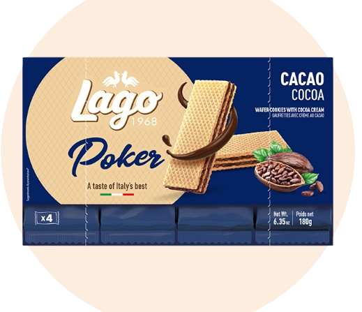 Bolacha Poker Com Recheio Cacau Pack4X45 g Lago