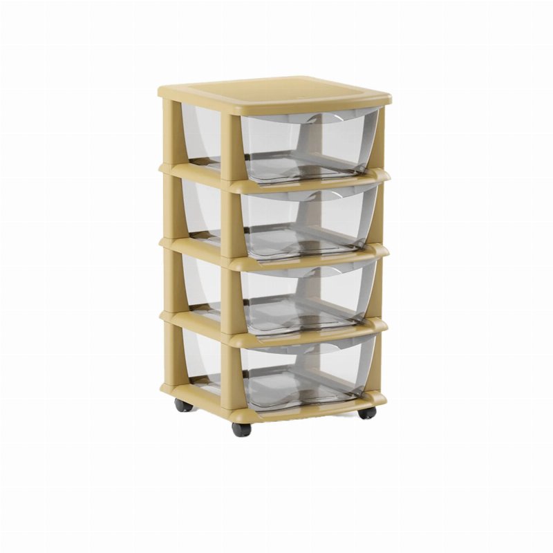 Practikart Gaveteiro Bege Com Rodas E 4 Gavetas Transparentes