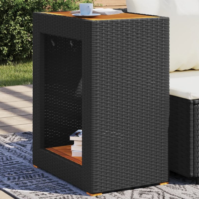 Hkh Mesa Apoio Jardim C/ Tampo Madeira Vime Pe - Preto