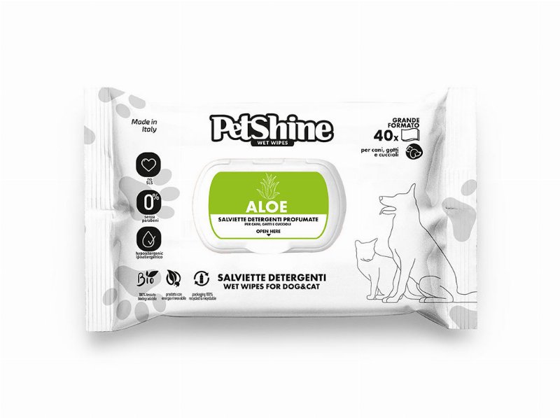 Toalhitas Para Cão Petshine Aloé Vera Pack 40 Unidades