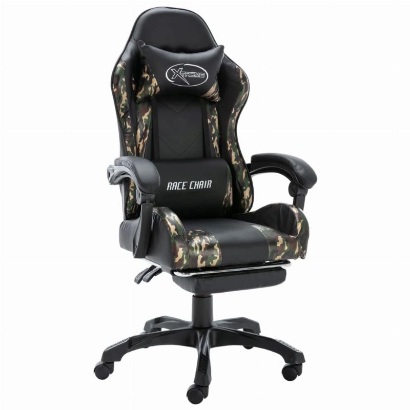 Hkh Cadeira Estilo Corrida Com Apoio Pés Em Couro Art. - Preto/Camuflado