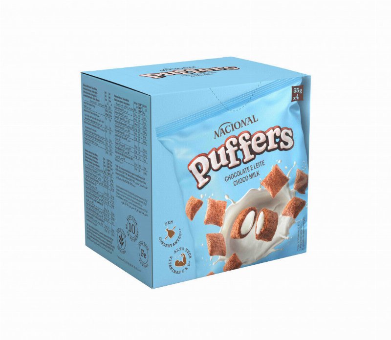 Bolachas Puffers Com Recheio De Chocolate E Leite Pack 4 Nacional 0.14Kg