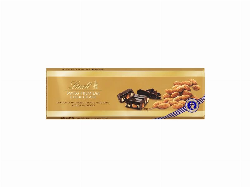 Tablete Chocolate Negro Lindt Gold Com Amêndoas 300 g