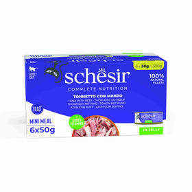 Pack Comida Húmida Para Gato Adulto Atum E Vaca Em Gelatina Schesir 6 X 50 g