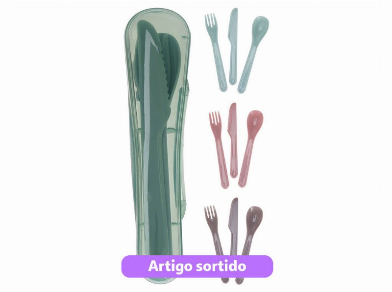 Conjunto 3 Talheres Plástico Com Caixa Cores Sortidas