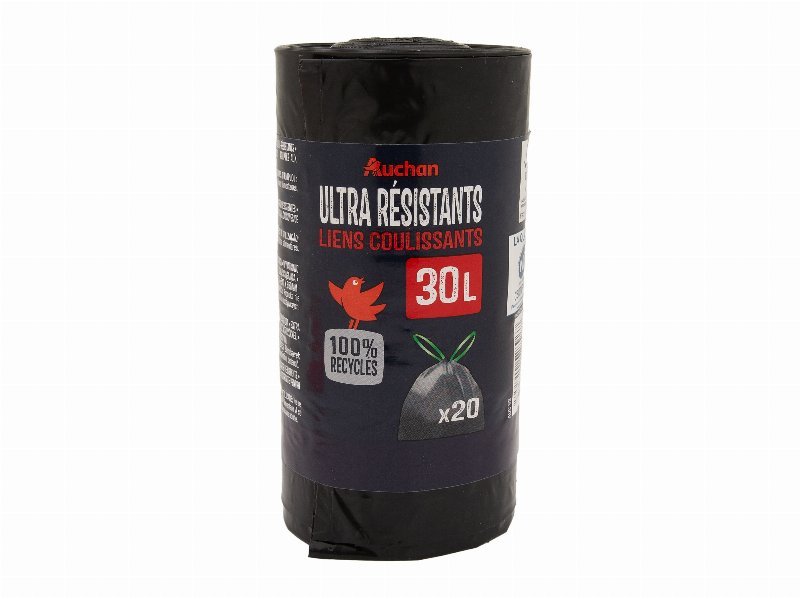 Saco Lixo 100% Reciclado Auchan Ultrarresistente 30 l 20Un