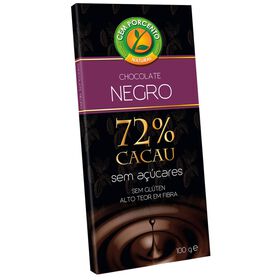 Tablete De Chocolate Negro 72% Cacau Sem Glúten Cem Porcento 100 gr