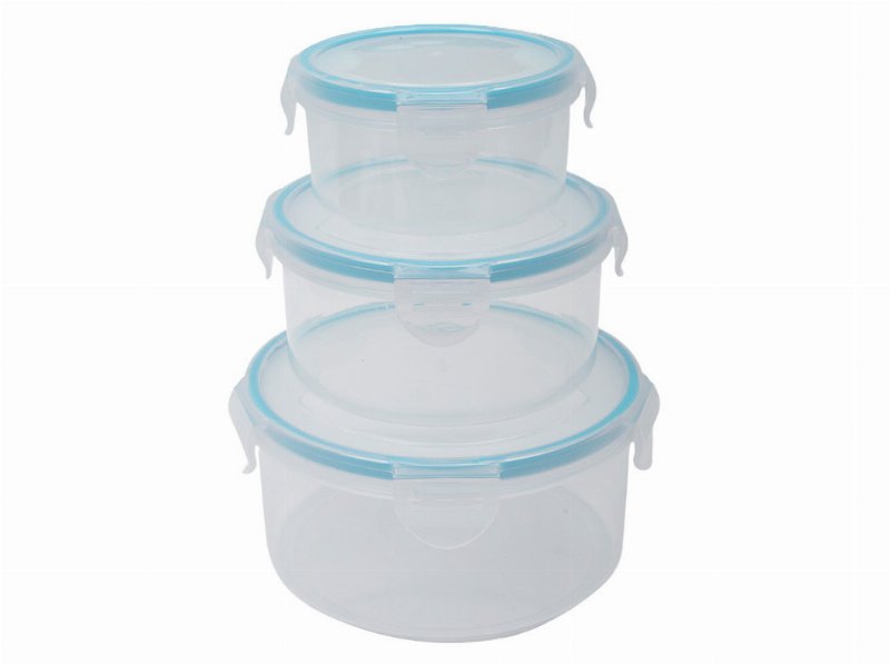 Conjunto De 3 Caixas De Plástico Redondas Actuel Com Tampa Azul 0.25/0.57/0.945 l