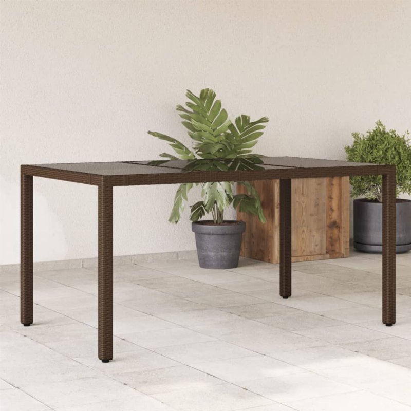 Hkh Mesa De Jardim Com Tampo De Vidro Vime Pe Castanho - Marrom