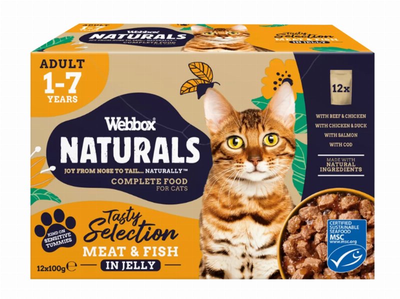 Comida Húmida Para Gato Natural Webbox Seleção De Peixes E Carnes Em Geleia 12X100 g