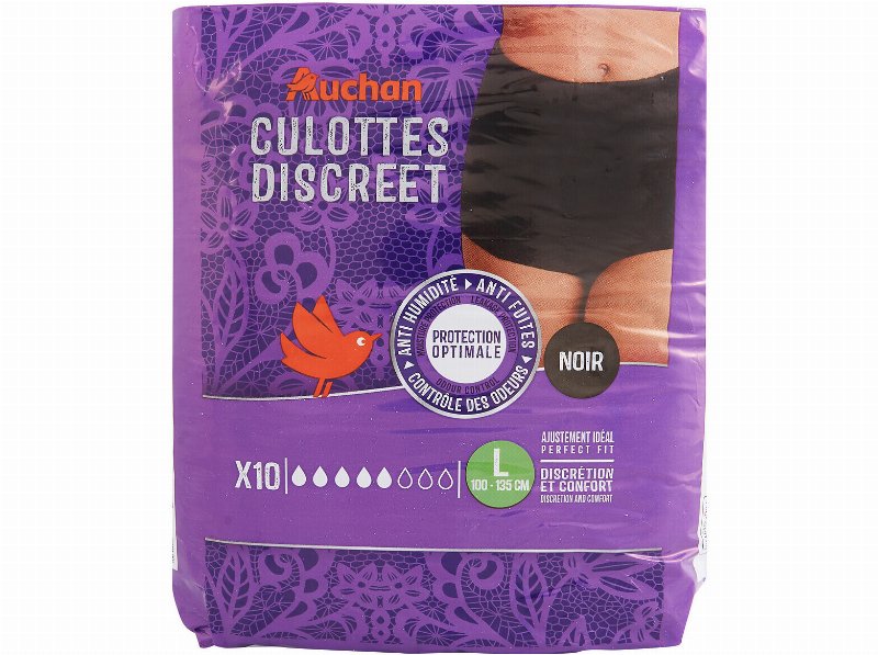 Cuecas De Incontinência Auchan Discreet Tamanho L Preto 10Un
