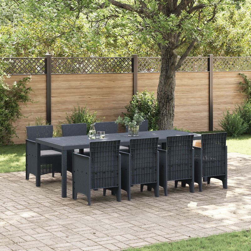 Hkh Conjunto De Jantar De 9 Peças Com Almofadas Anthracite Poly Rattan - Preto