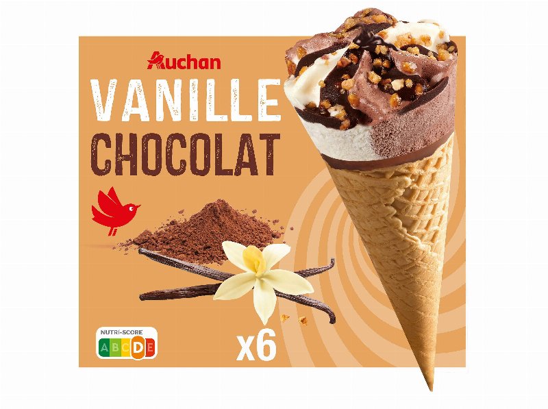 Gelado Cone Auchan Baunilha E Chocolate 6X120 ml