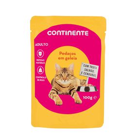 Comida Húmida Para Gato Adulto Pedaços Em Molho Bacalhau E Salmão Saquetas Continente 100 g