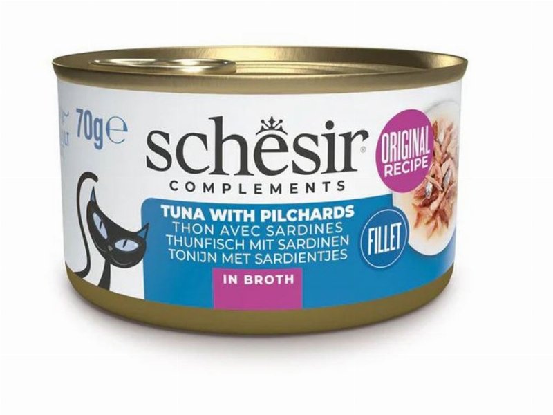 Comida Húmida Para Gato Schesir Lata Com Atum E Peixe Azul 70 g