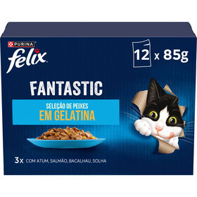 Comida Húmida Para Gato Fantastic Seleção Peixes Em Gelatina Purina Felix 12 X 85 g