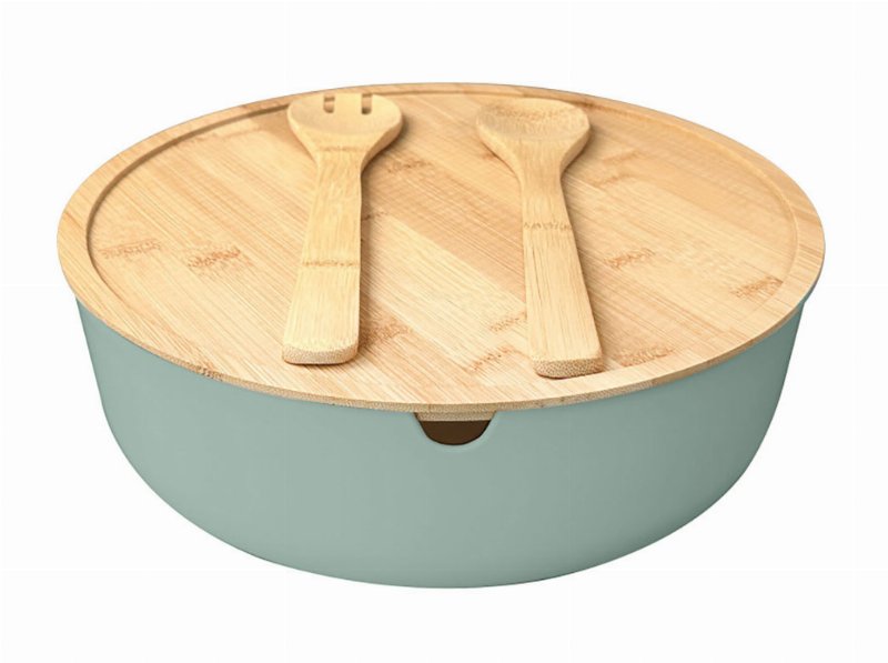 Saladeira Com Talheres Actuel+Tábua Corte Verde Bamboo