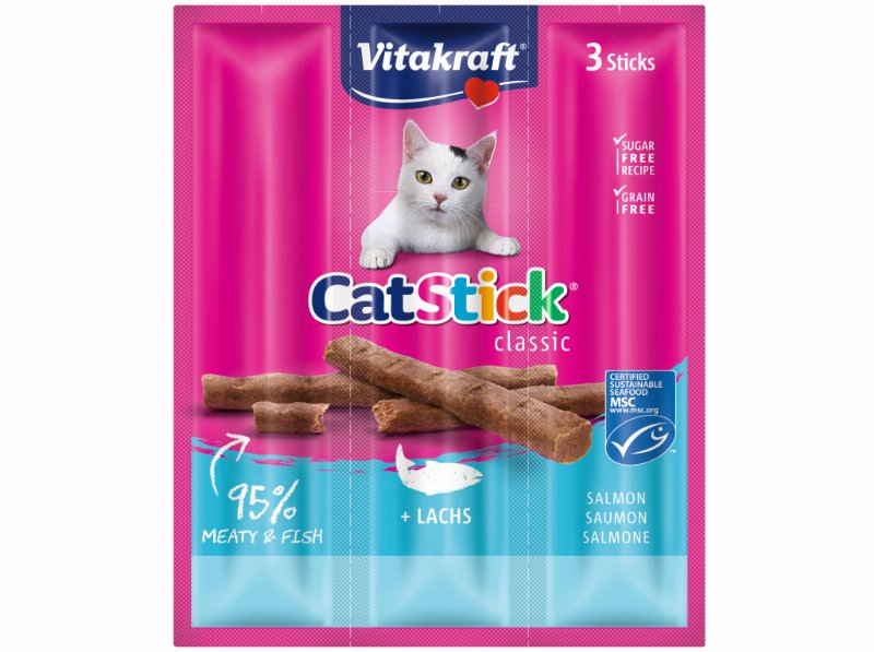 Snacks Para Gato Vitakraft Mini Sticks Com Salmão Pack 3 Unidades