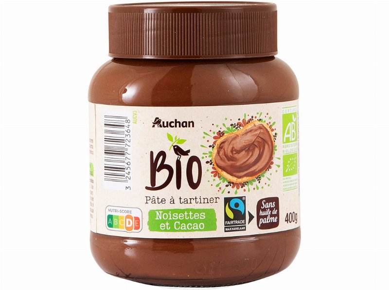 Creme Para Barrar Auchan Bio Cacau Avelãs 13% 400 g