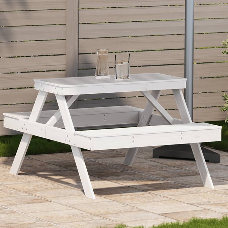 Hkh Mesa De Piquenique 105X134X75 Cm Madeira De Pinho Maciça - Branco