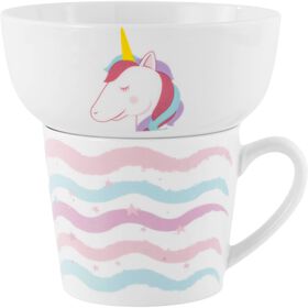Conjunto Caneca 370 ml E Taça 520 ml Unicórnio Riscas Zig Zag Kasa