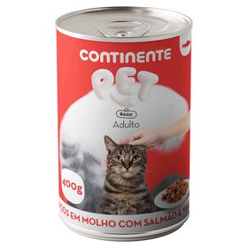 Comida Húmida Para Gato Adulto Pedaços Em Molho Salmão E Vegetais Continente Pet Basic 400 g