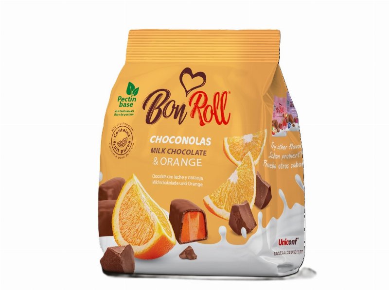 Gomas Bon Roll Laranja Cobertas Chocolate Leite 80 gr