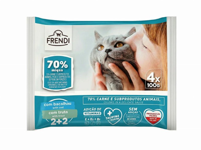 Comida Húmida Para Gato Frendi Saquetas Bacalhau/Truta 4X100 g