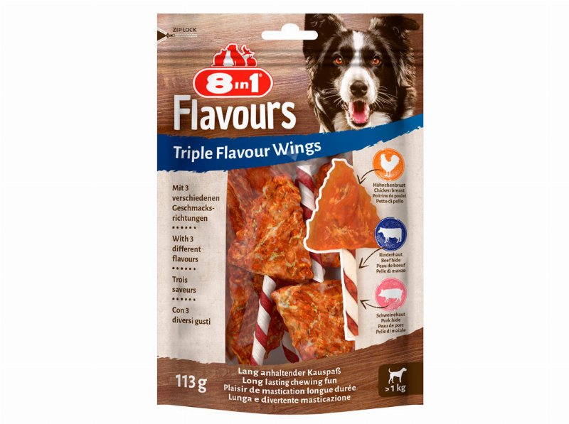Snacks Cão 8In1 Triple Flavour Wings 113 g