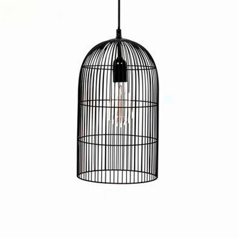 Candeeiro De Teto Metal Arame Preto Forma De Gaiola