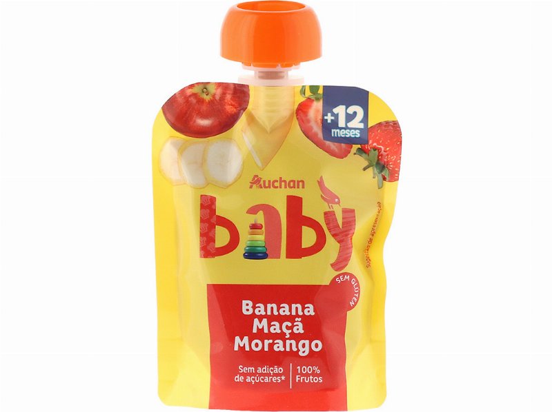 Saqueta De Fruta Auchan Baby Banana Maçã Morango 90 g