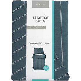 Conjunto Capa De Edredão Algodão 240X260Cm Riscas Verdes Kasa