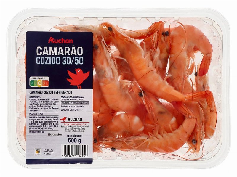 Camarão Cozido Vannamei 30/50 Auchan 500 gr
