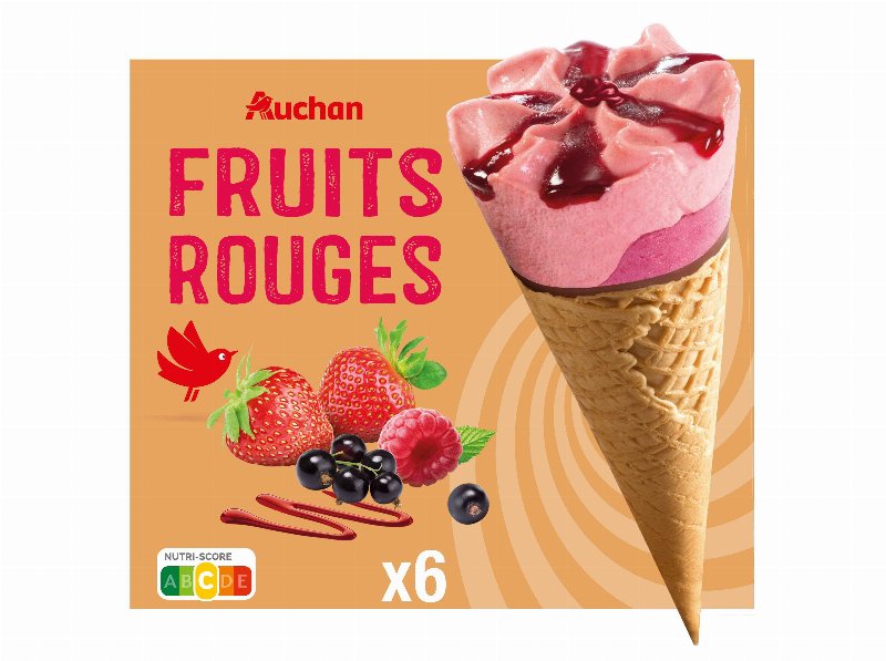 Gelado Cone Auchan Frutos Vermelhos 6X120 ml