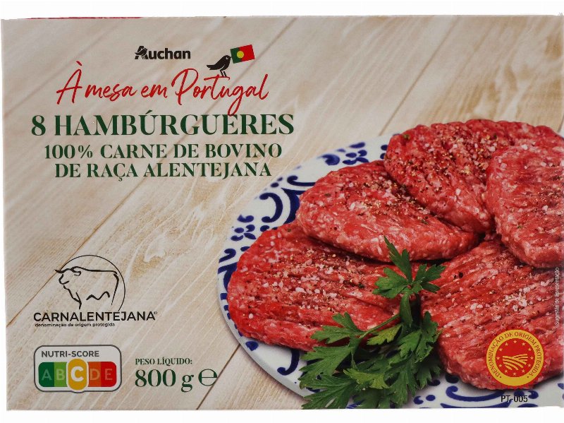 Hambúrgueres Dop Auchan À Mesa Em Portugal 100% Bovino Alentejano 8X100 g