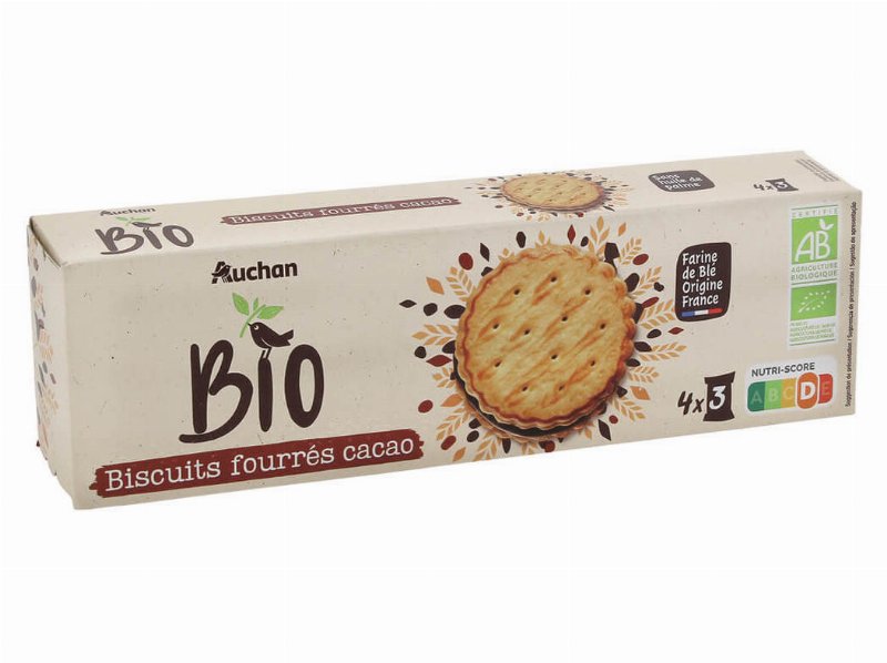 Bolachas Auchan Bio Recheadas Com Cacau Magro 185 g