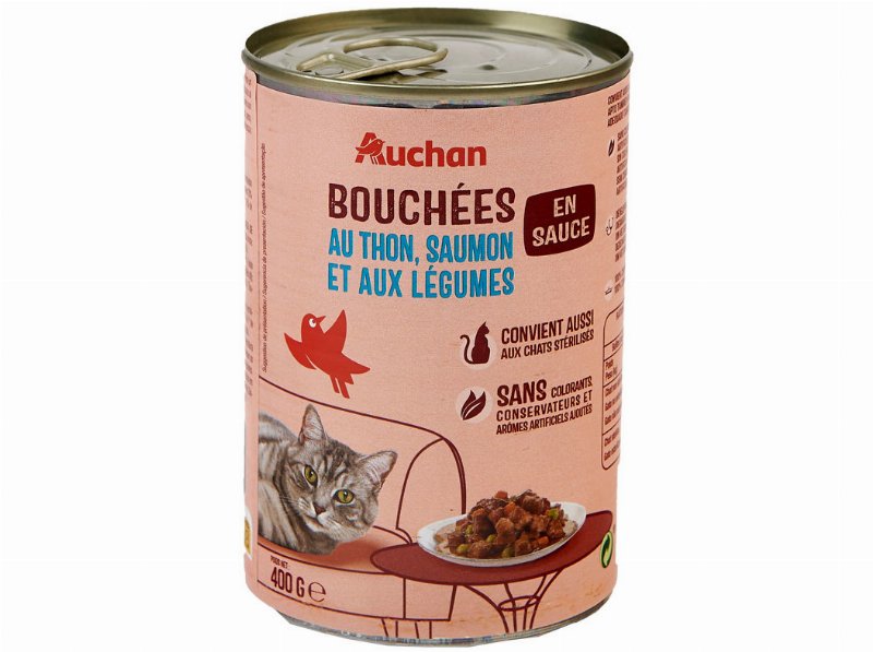 Comida Húmida Para Gato Auchan Pedaços Em Molho Com Atum Com Salmão E Com Legumes 400 g