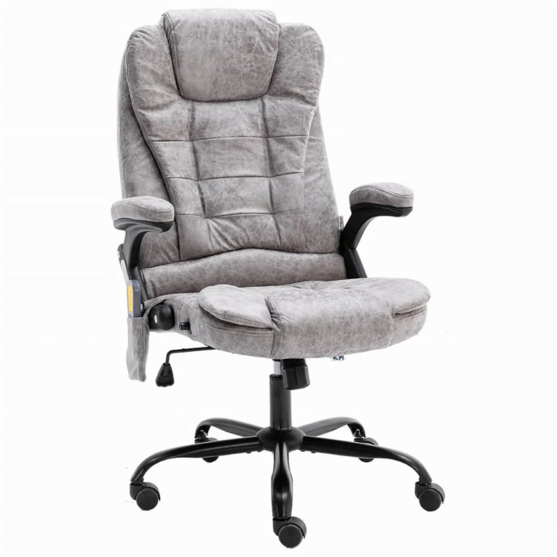Hkh Cadeira De Massagens Para Escritório Em Couro Artificial - Cinza-Claro