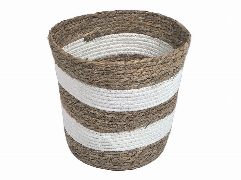Cesto De Palhinha Actuel Branco/Natural Ø27X27Cm