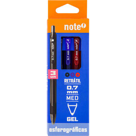 Conjunto 3 Esferográficas De Gel Retráteis Note!