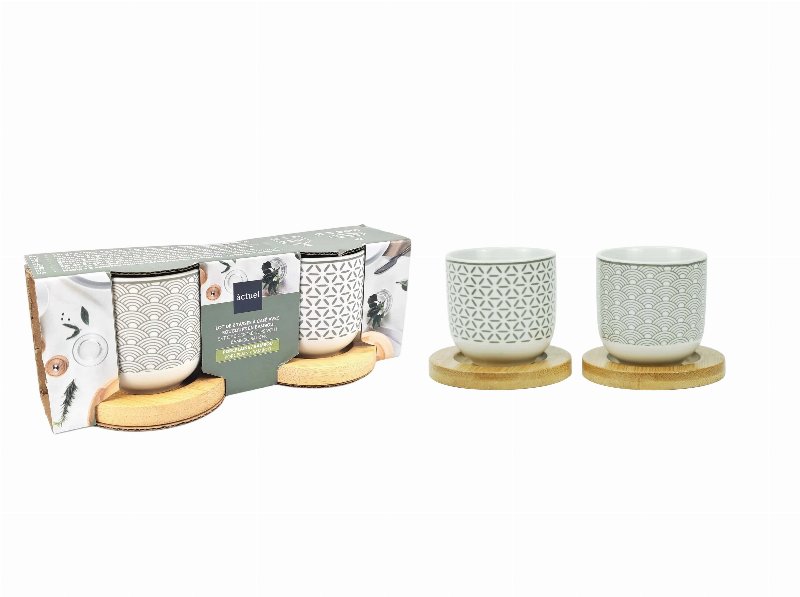 Conjunto De 2 Canecas Graphic Actuel Porcelana E Madeira 11 cl